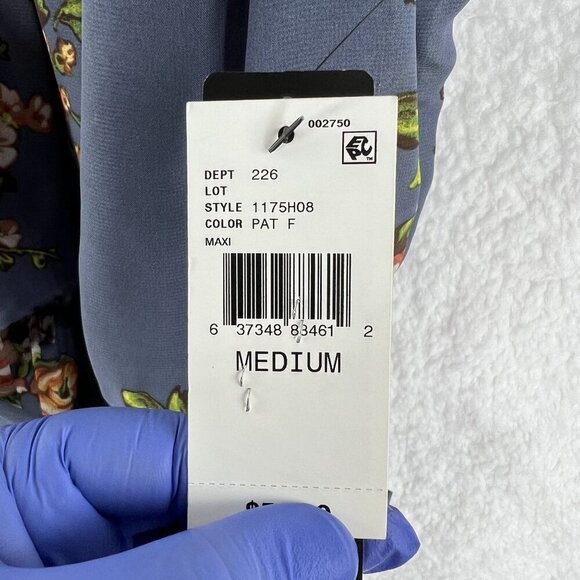 BCX NWT Womens M  Floral Blue Halter Maxi Slit Pleated Dress Belt Sheer Overlay - Picture 14 of 16